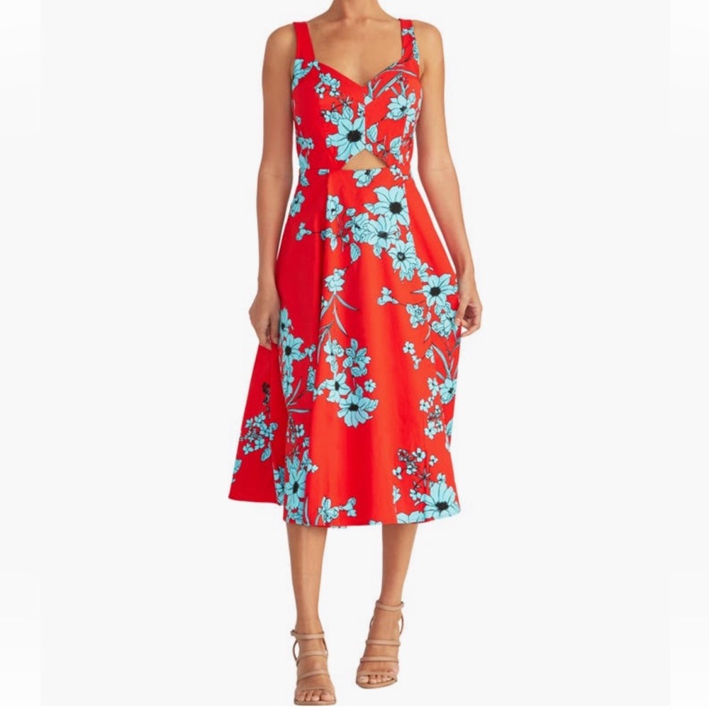 NWOT S2 RACHEL Rachel Roy Red Fit and Flare Midi Dress Sweetheart Neckline